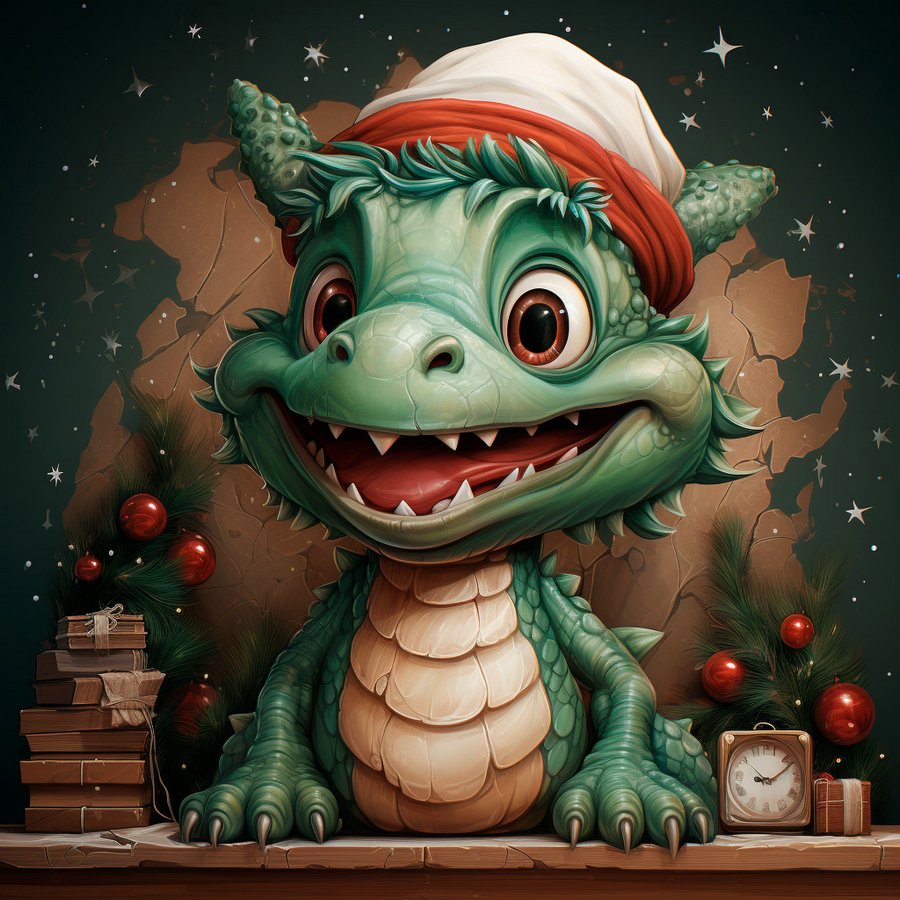 зеленый дракон веселый рисунок с новым годом