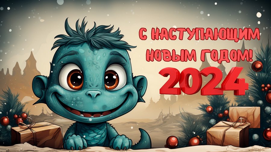 открытки с наступающим новым годом 2024 дракон