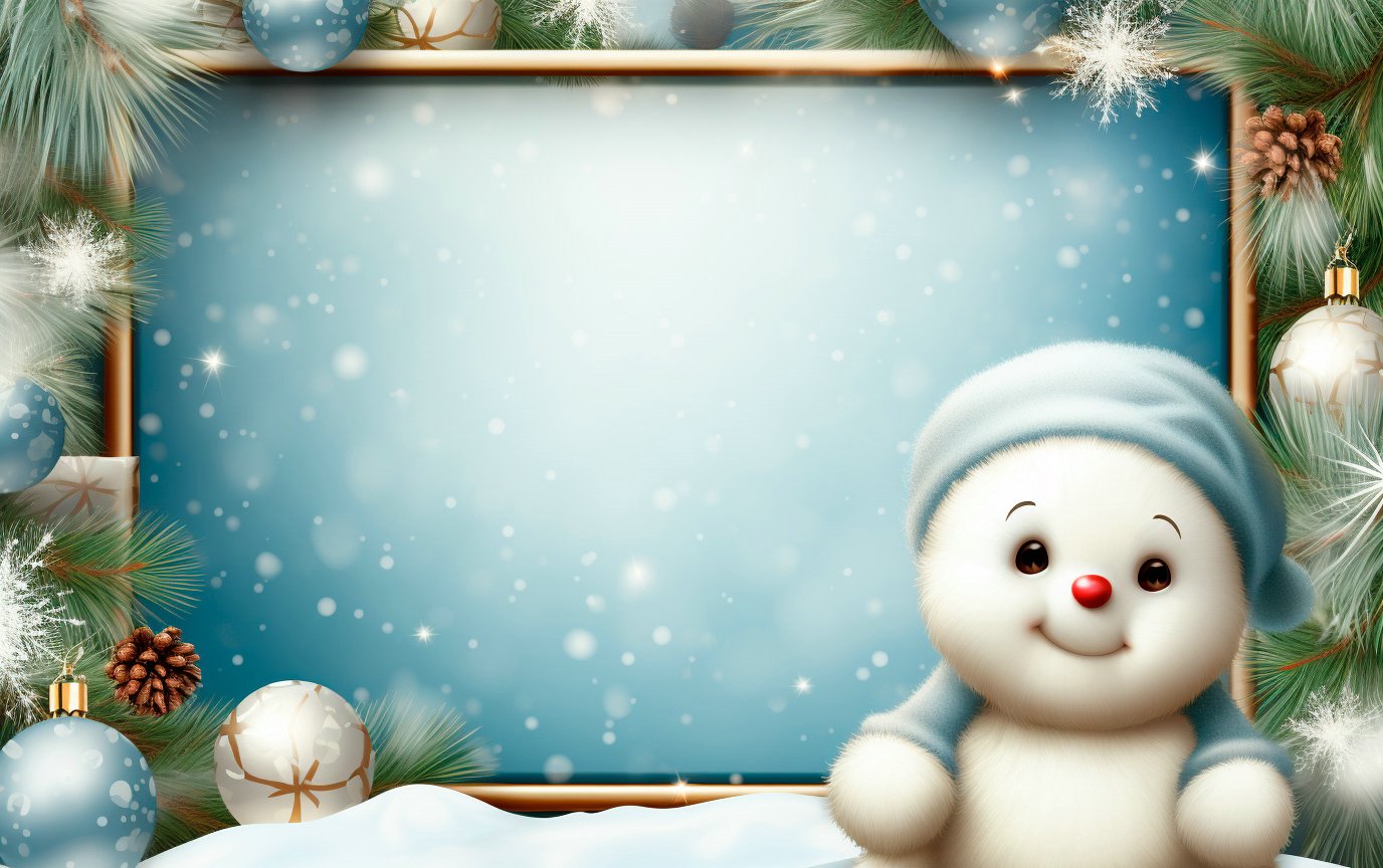 рамка с милым снеговиком на новый год