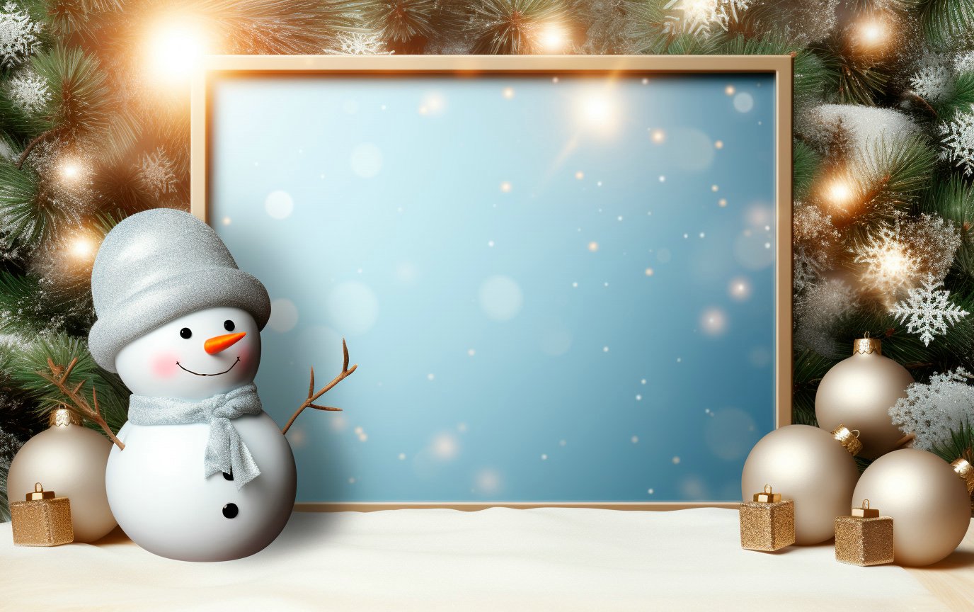 рамка с мультяшным снеговиком на новый год